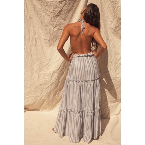 Lulus Vacay Babe Grey Striped Halter Maxi Dress Size S - Picture 4 of 12